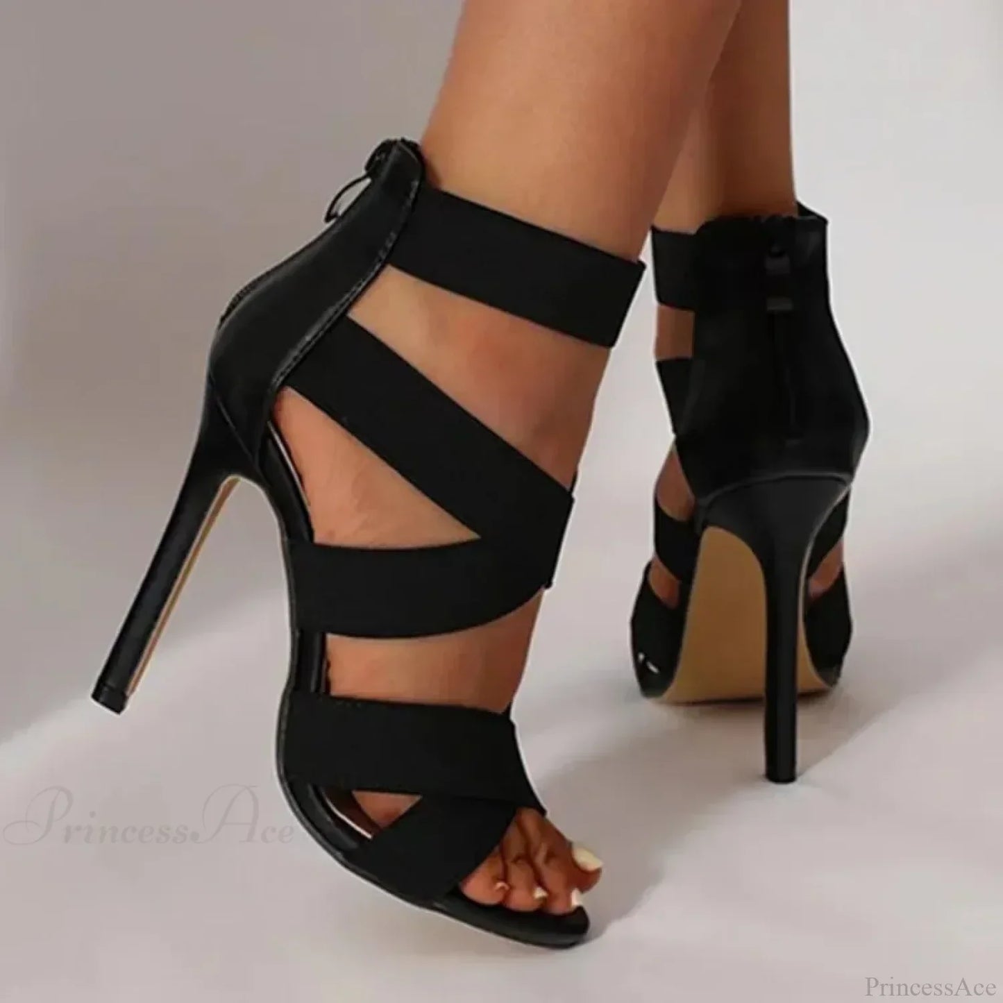 Black Sexy Open Toes Gladiator Super High Heel Pumps Ladies Broadband Back Zipper Party Wedding High Heel