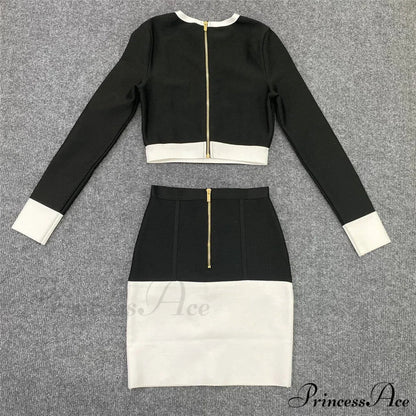 Black-White Two-Piece Skirt Suit