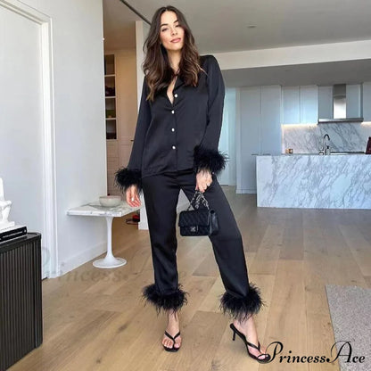 Feather Top Casual Tracksuit Set