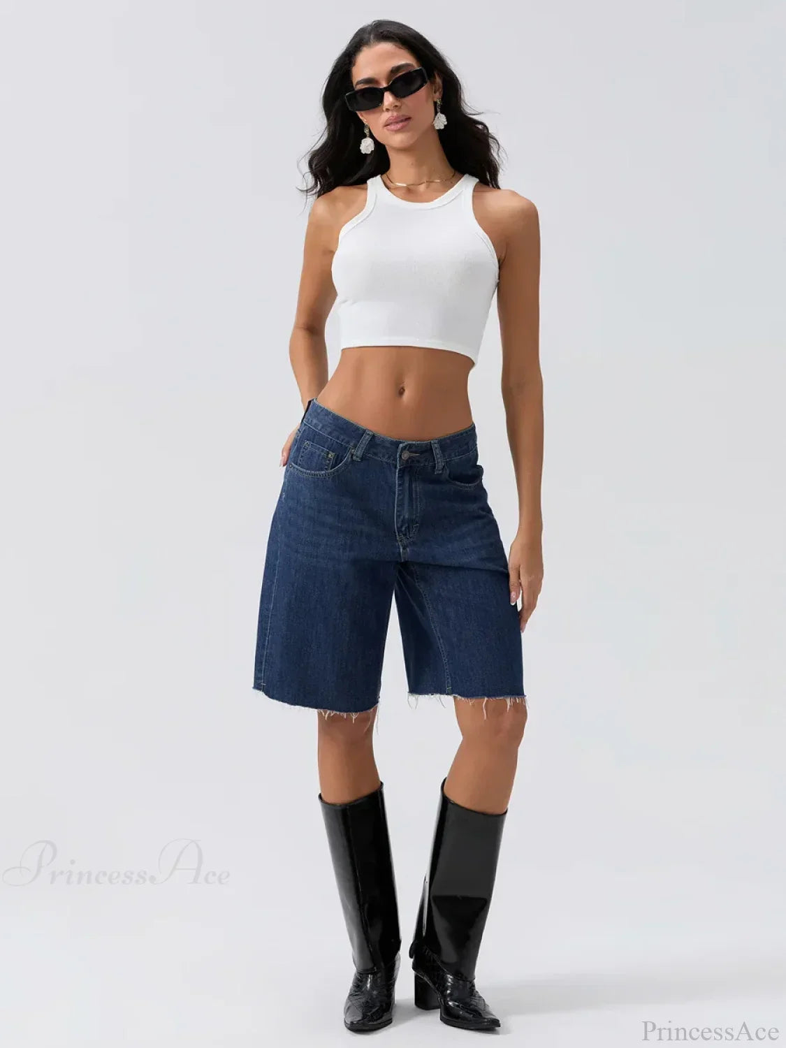 Blue Wide-Leg Denim Short
