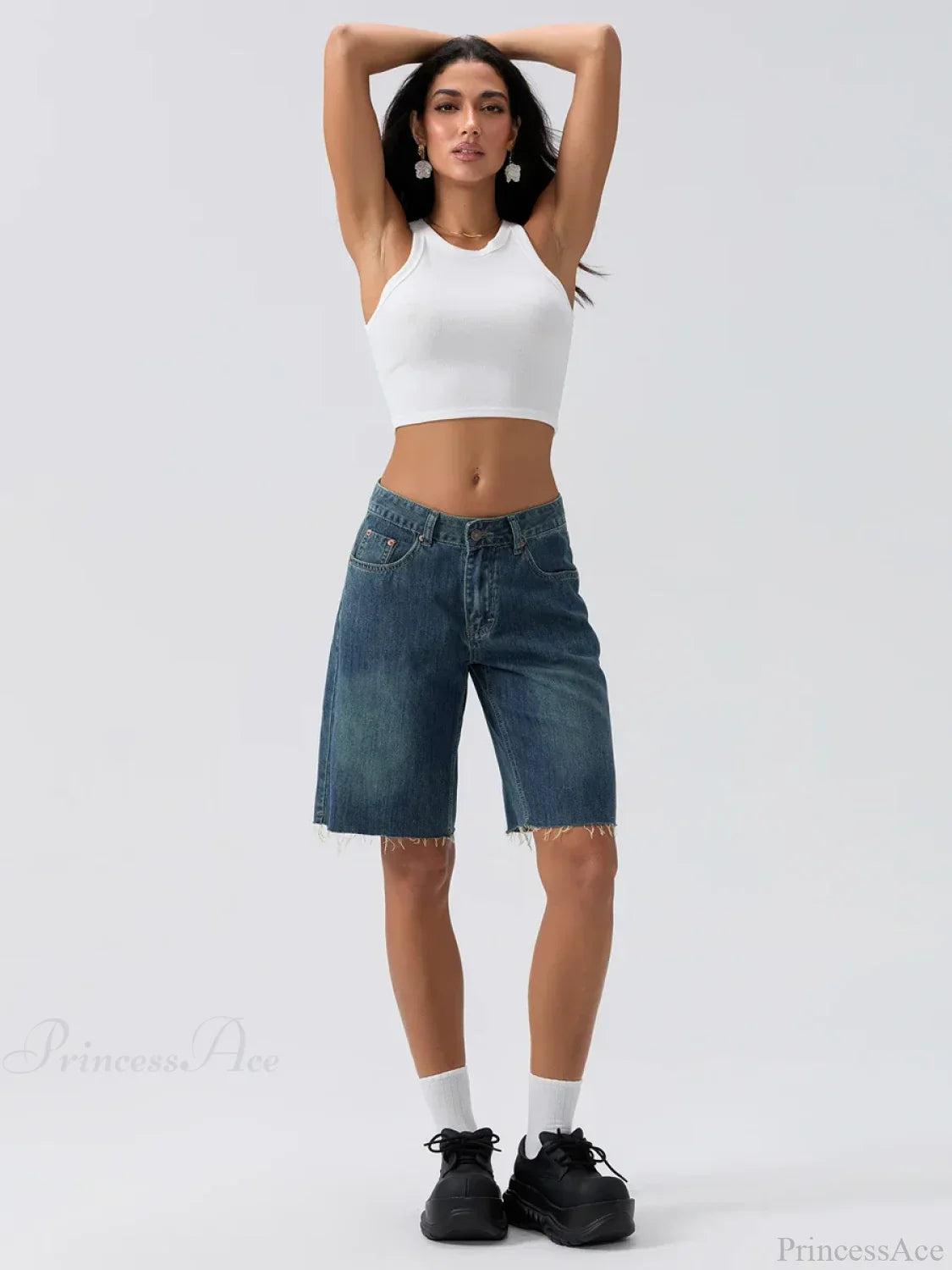 Blue Wide-Leg Denim Short