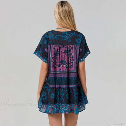 Bohemian Beach Floral Print Flowy Dress with Pockets