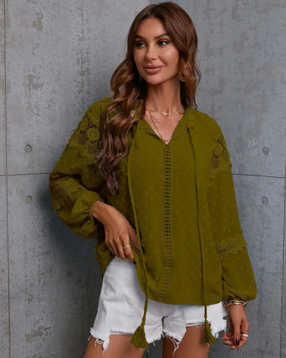 Bohemian Lace Hollow Out Tassel Oversize Boho Blouse