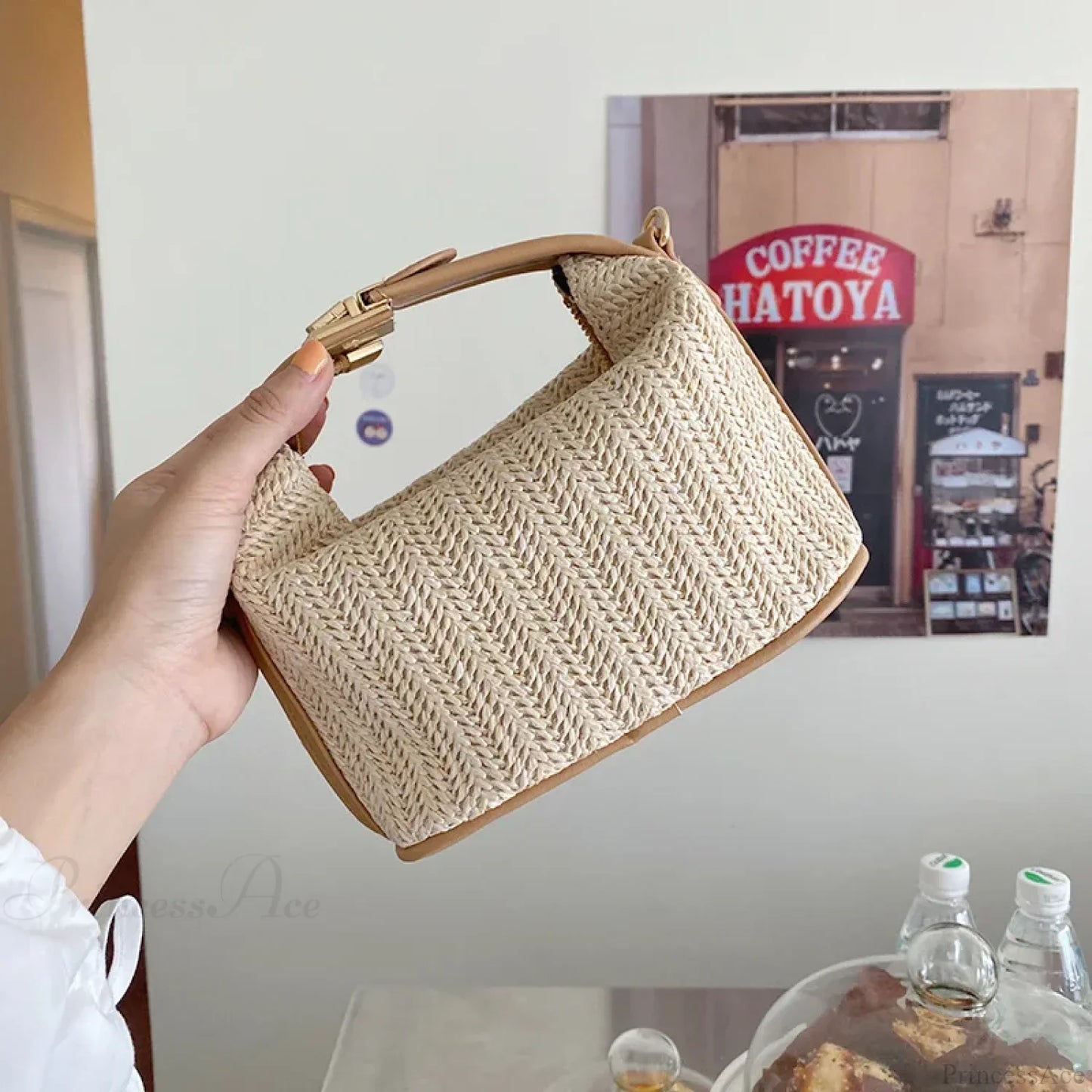 Bohemian Straw Crossbody Bucket Beach Handbag