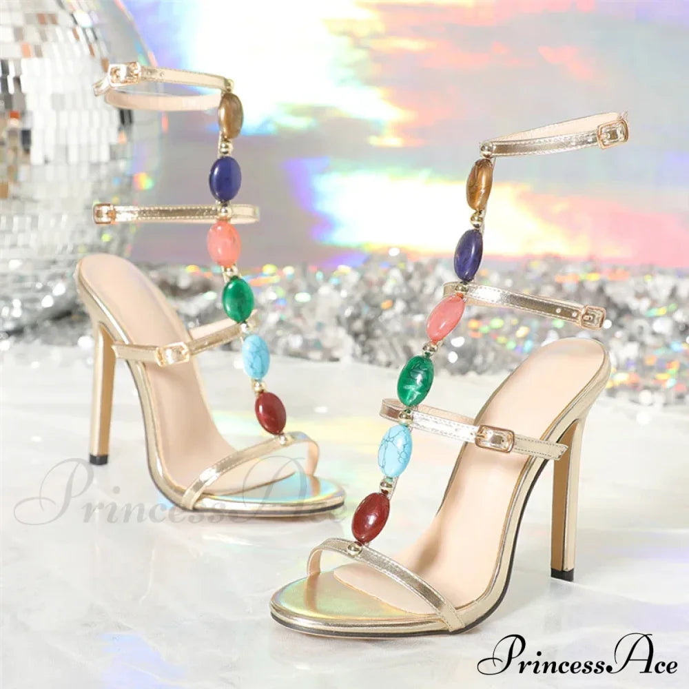Bohemian Style Gem Strap High Heels Gladiator Sandals - Women's Summer Open Toe Shoes for Wedding Banquets