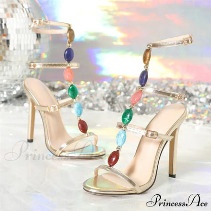 Bohemian Style Gem Strap High Heels Gladiator Sandals - Women's Summer Open Toe Shoes for Wedding Banquets