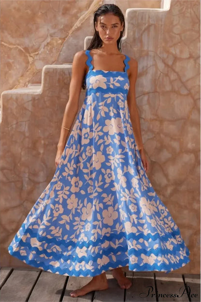 Bohemian Summer Printed A-Line Sexy Backless Spaghetti Strap Boho Dress