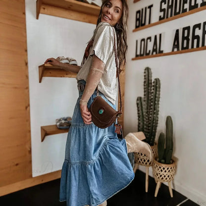 Bohemian Tiered Denim Maxi Skirt