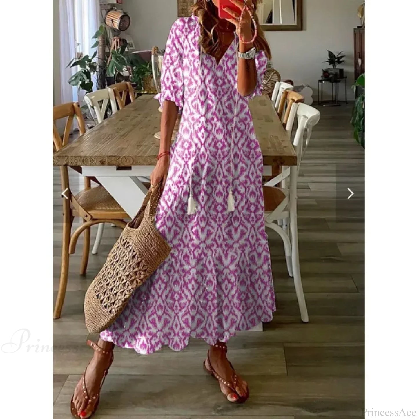 Bohemian Vintage Floral V-neck Summer Beach Dress