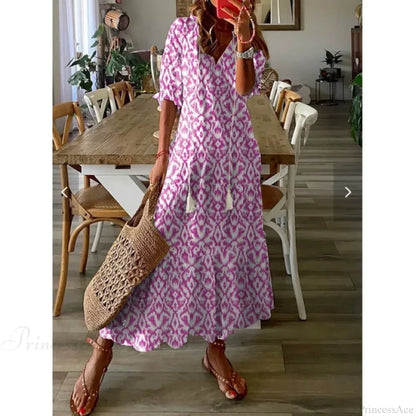Bohemian Vintage Floral V-neck Summer Beach Dress