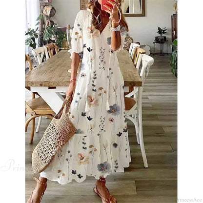 Bohemian Vintage Floral V-neck Summer Beach Dress