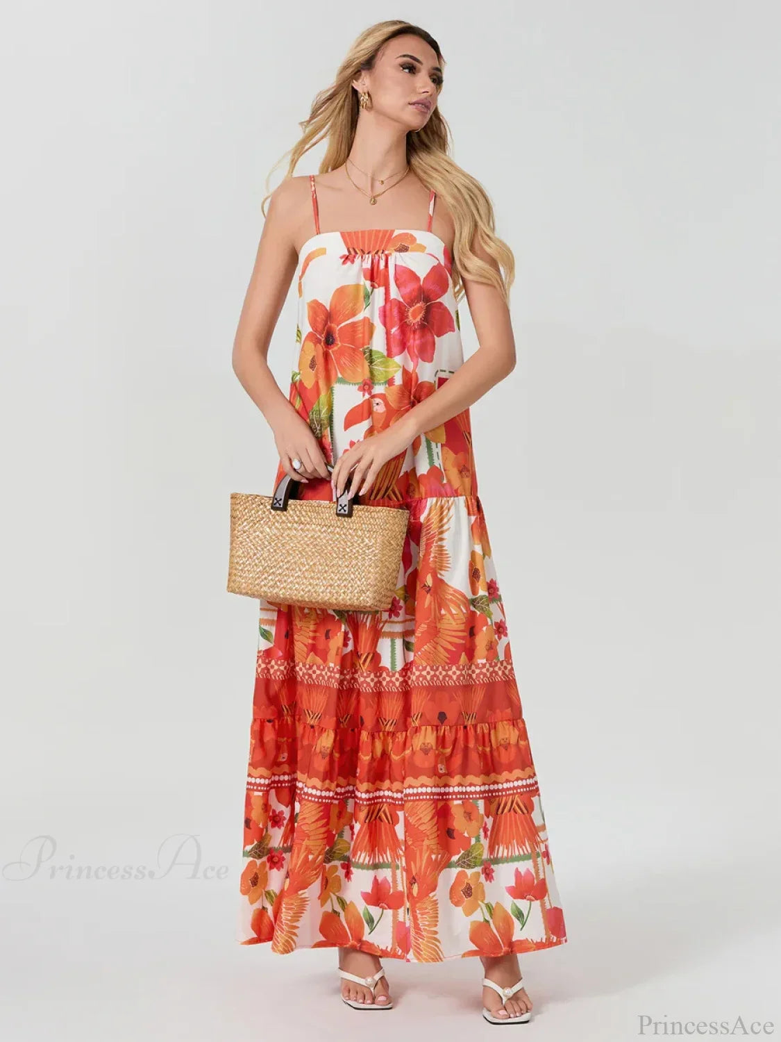 Boho Flowy Leaves Floral Ruched A-Line Floral Dress