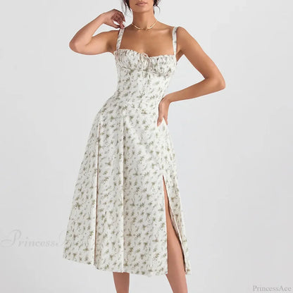 Boho Spaghetti Straps Tie Front Floral Dress