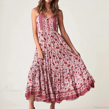 Boho Strap Dresses Gypsy Sleeveless Rayon Floral Print Maxi Dress