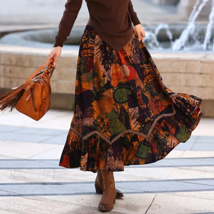 Boho Style Maxi Skirts Painting Printing Design Romantic Vintage A-line