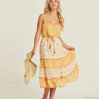 Boho Sundress Sexy Sleeveless Strap Rayon Floral Beach Dress
