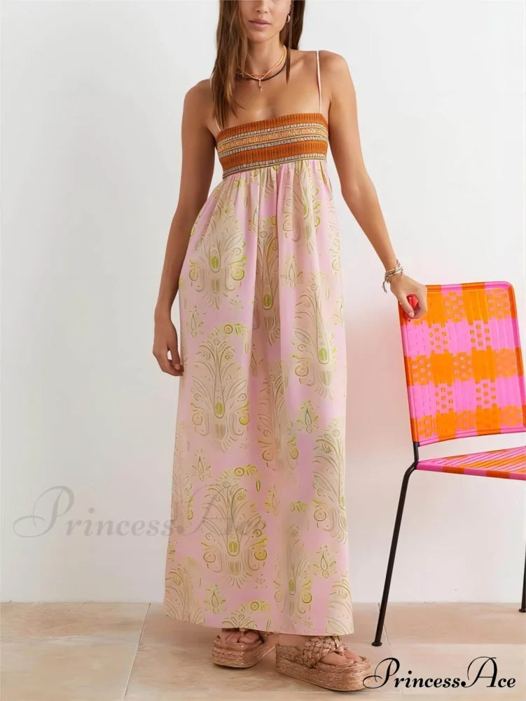 Bosnian Folk Floral Charming Thin Strap Midi Dress