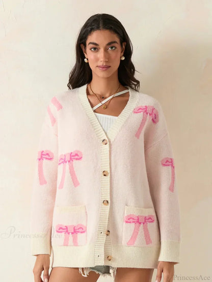 Bow Print Button Cardigan