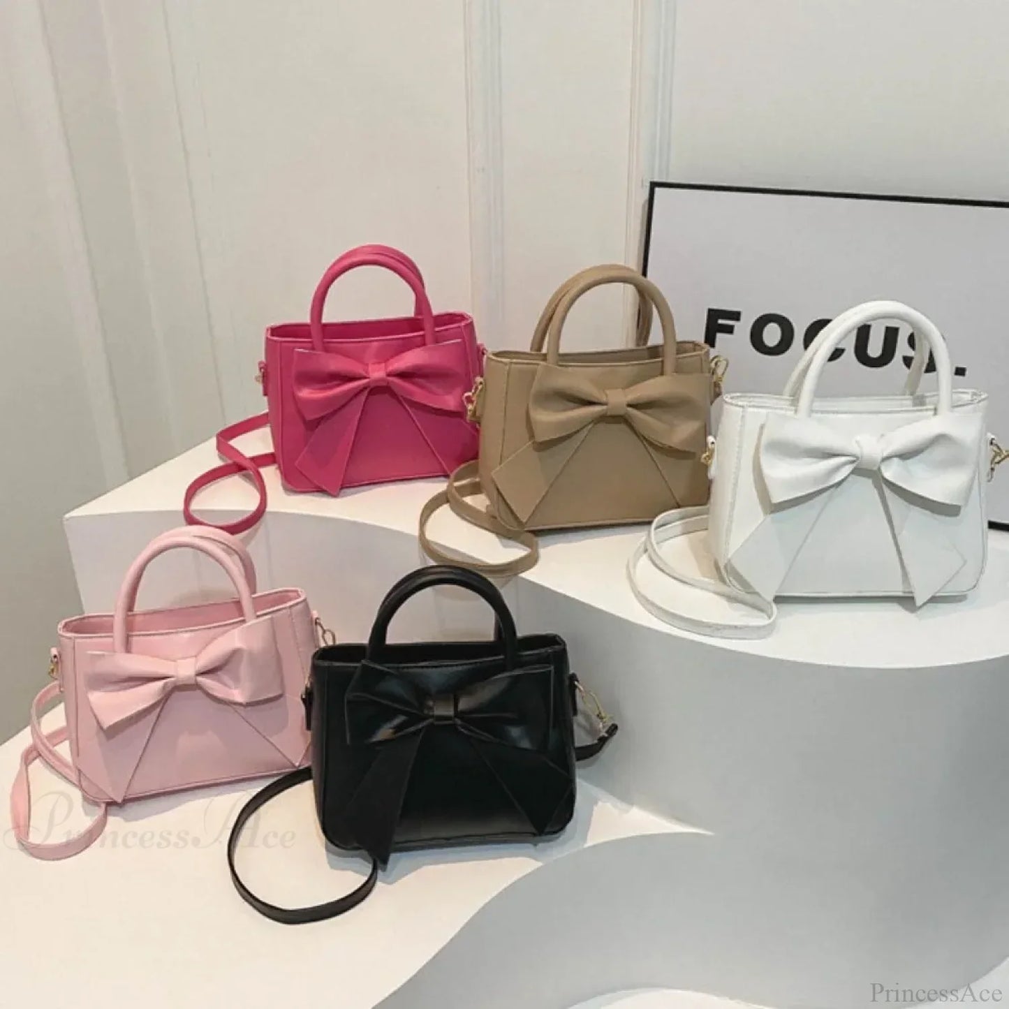 Bow PU Leather Solid Underarm Handbag