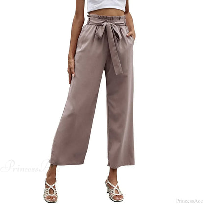 Bow Waistband Pleated Cotton Linen Pants