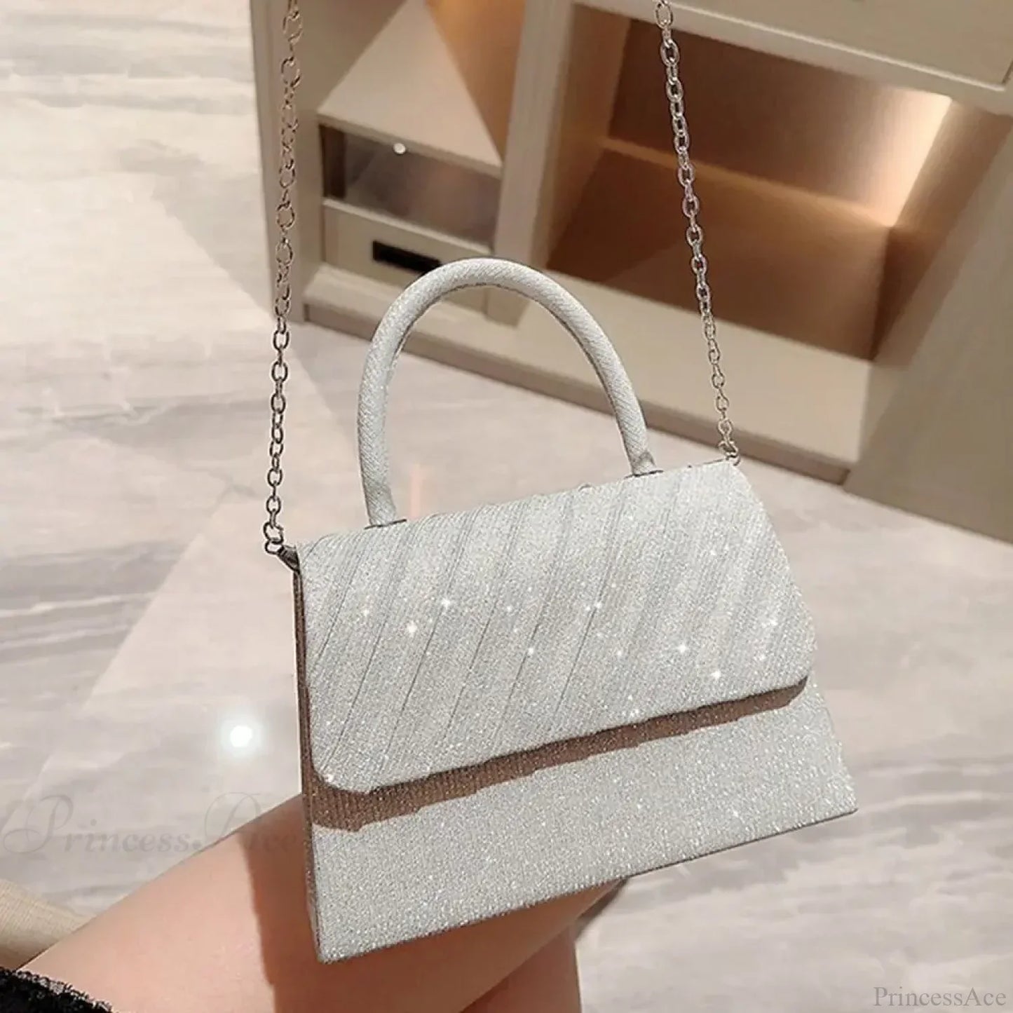 Bright Silk Evening Bag Elegant Banquet Shoulder Clutch
