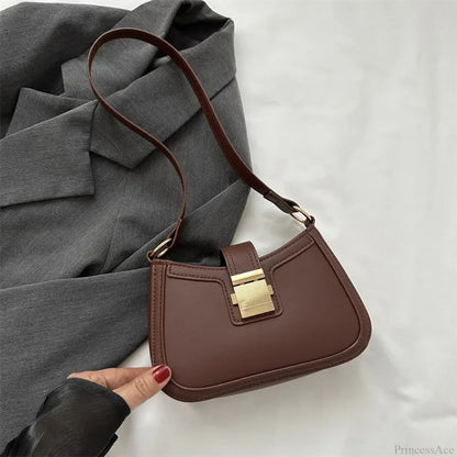 Brown Gold Buckle Vintage Shoulder Bag
