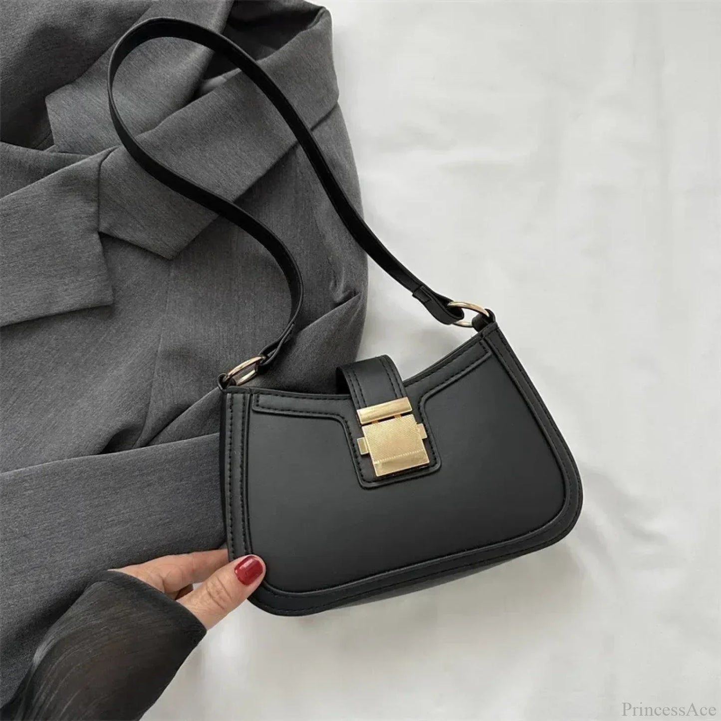 Brown Gold Buckle Vintage Shoulder Bag