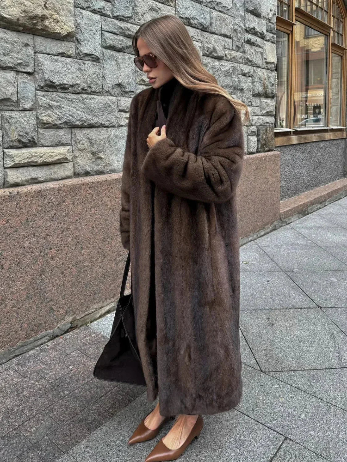 Brown Long Sleeve Plush Coat