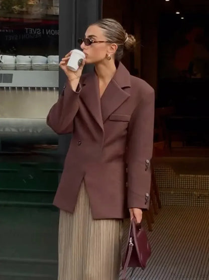 Brown Pocket Blazer Short Coat
