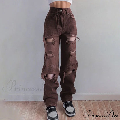 Brown Ripped Vintage Woman Distressed Jeans