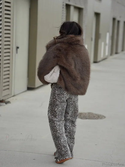Brown Soft Fluffy Woolen Coat