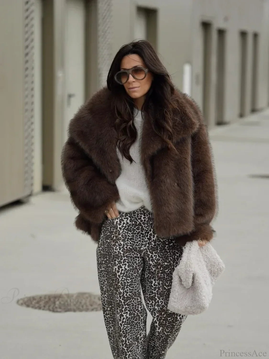 Brown Soft Fluffy Woolen Coat
