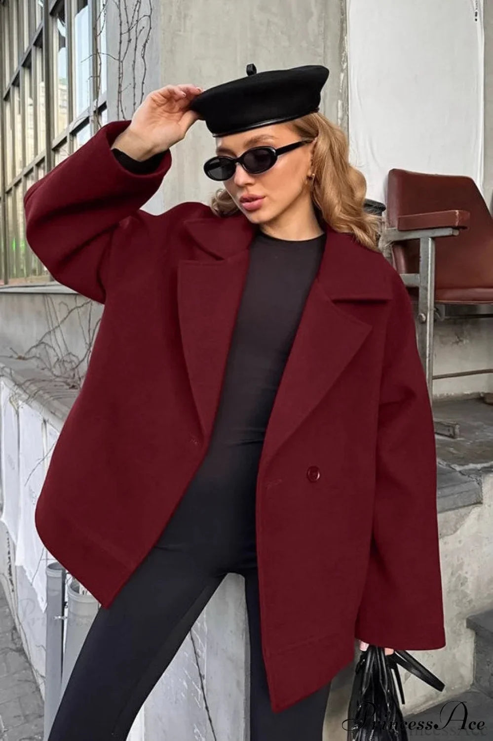 Brown Tie-Waist Wool Blend Loose Mid-Length Coat