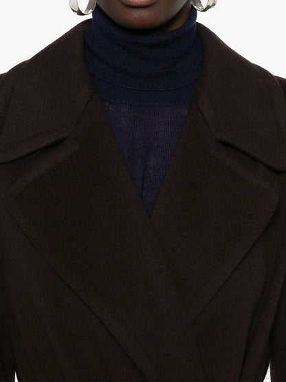 Brown Woolen Lapel Slim Overcoat