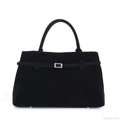 Buckle Decorative Faux Suede Hasp Large Tote Handbag