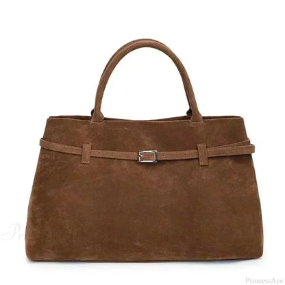 Buckle Decorative Faux Suede Hasp Large Tote Handbag