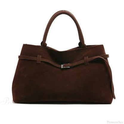 Buckle Decorative Faux Suede Hasp Large Tote Handbag