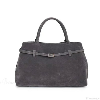 Buckle Decorative Faux Suede Hasp Large Tote Handbag