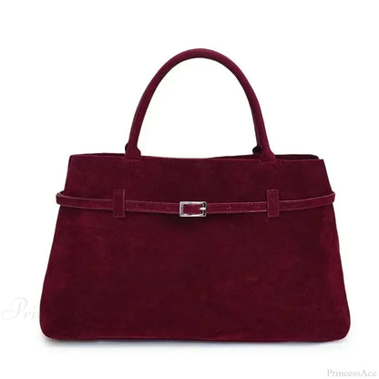 Buckle Decorative Faux Suede Hasp Large Tote Handbag