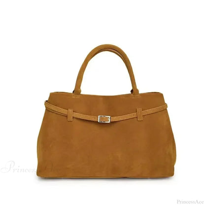 Buckle Decorative Faux Suede Hasp Large Tote Handbag