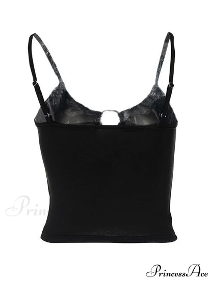Buckle Strap Black Trendy Bodycon Crop Top