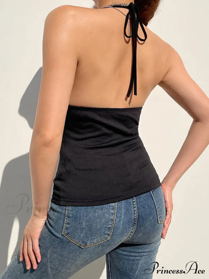 Buckle Strap Black Trendy Bodycon Crop Top
