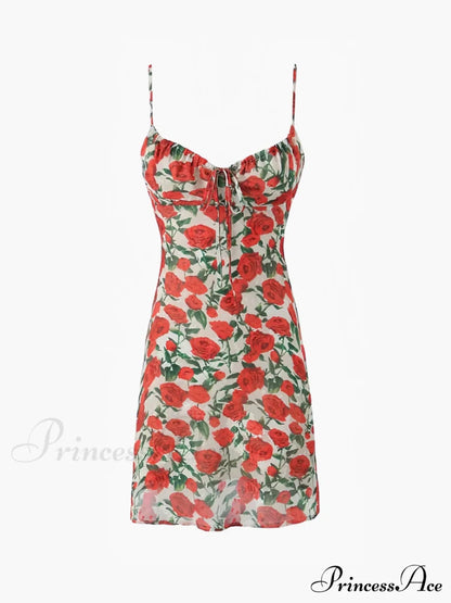 Bulgaria Roses Floral Trendy Backless Mini Dress