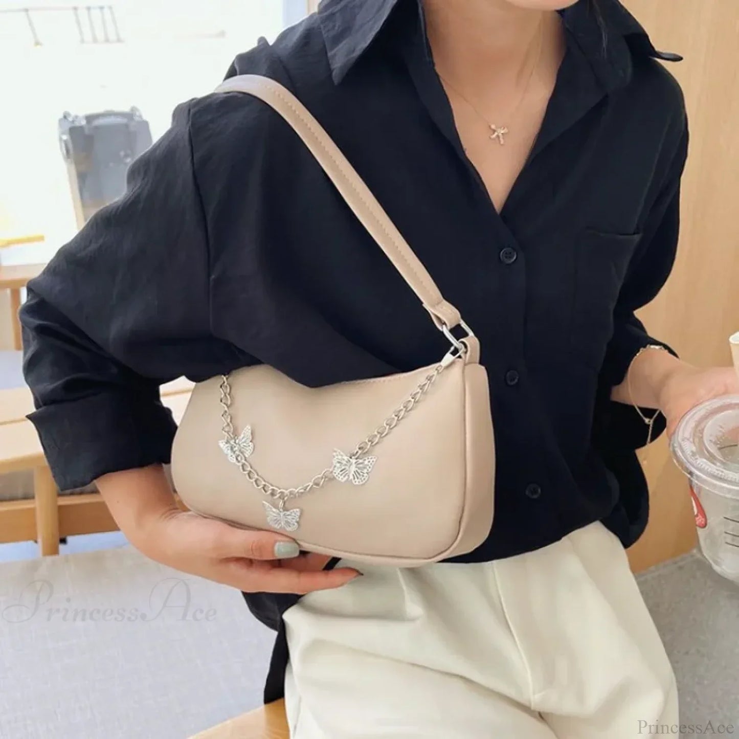 Butterfly Chain PU Leather Travel Shoulder Bag