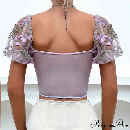 Butterfly Whispers Embroidery Charming Mesh Corset Top