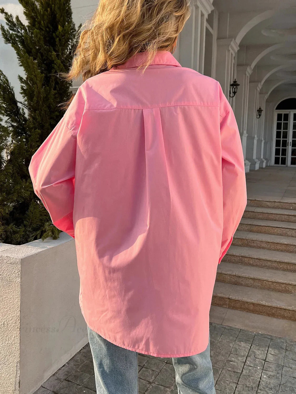 Button Down Casual Solid Collar Loose Blouse