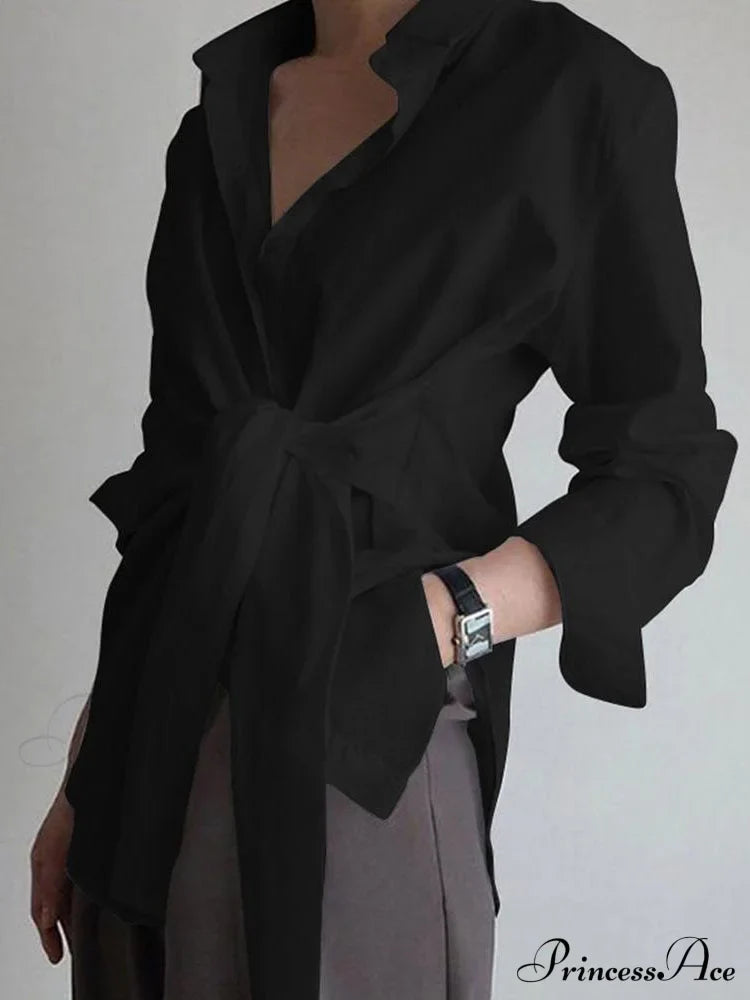 Button Down Graceful Tied Long Shirt