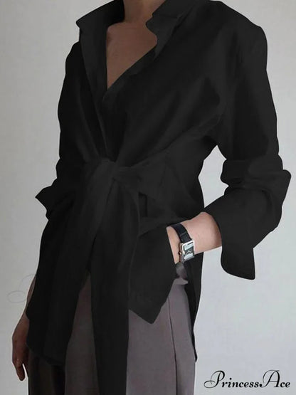 Button Down Graceful Tied Long Shirt