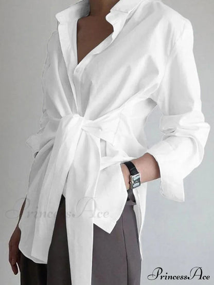 Button Down Graceful Tied Long Shirt