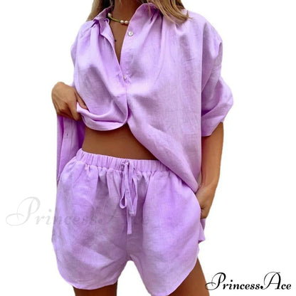 Button-Down Shirt Wide-Leg Pants Suit